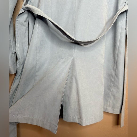 Vtg Worthington Dusty Blue Trench Coat Size Small Petite Belted Double Breasted - Picture 11 of 15
